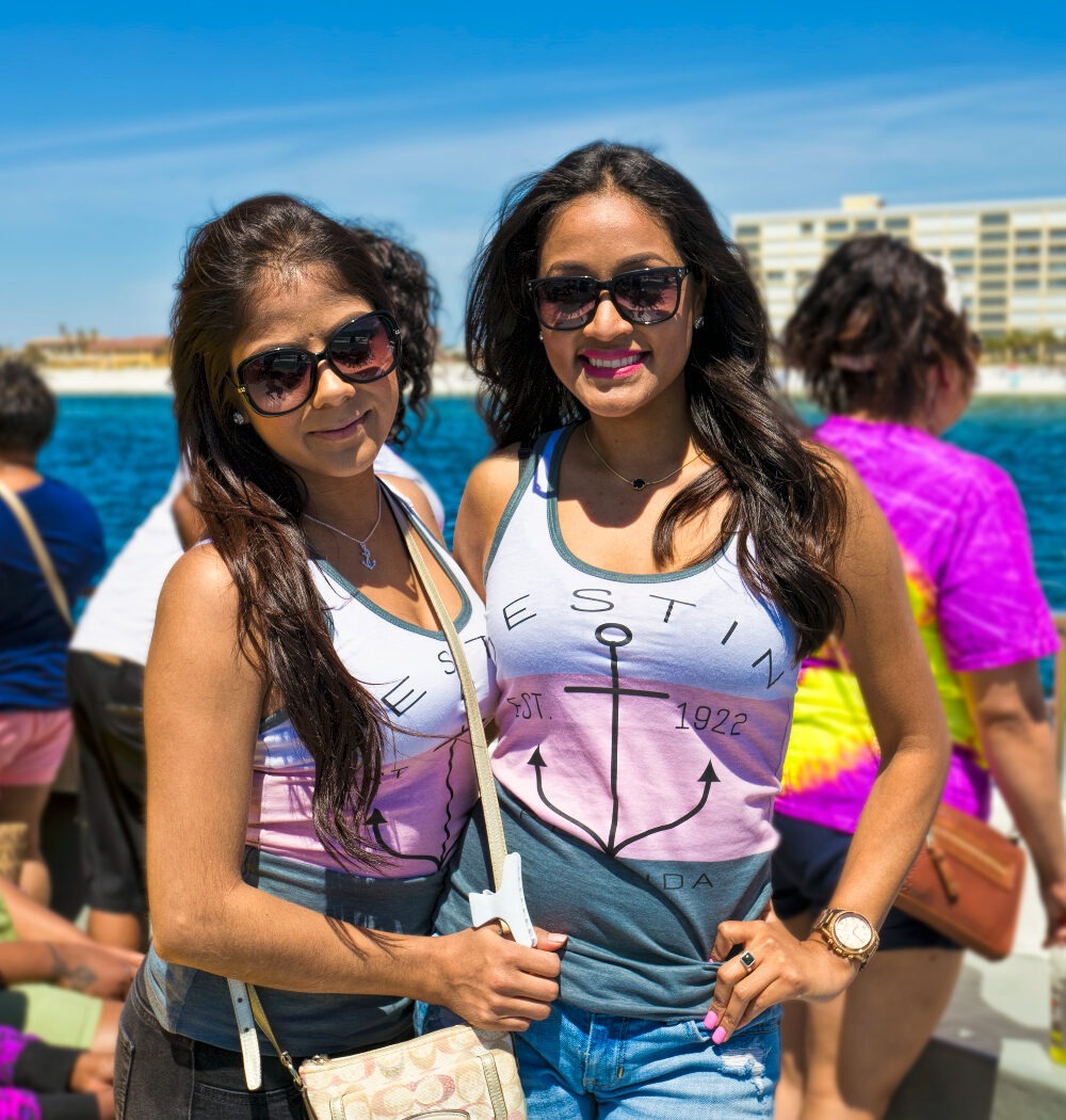 friend on dolphin cruise boat tour destin florida